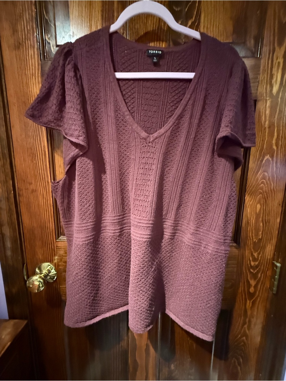torrid Mauve Knit V-Neck Flutter Sleeve Tunic